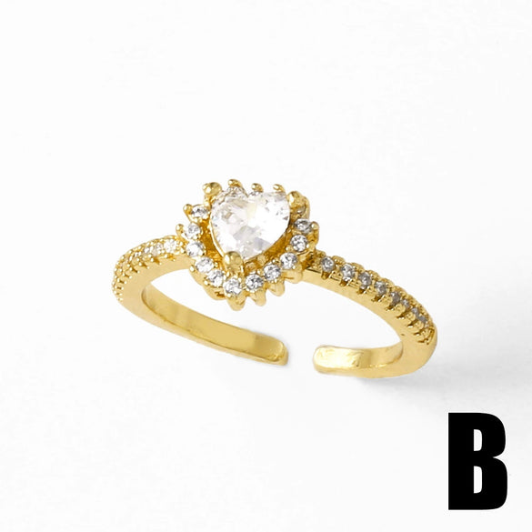 Wholesale Jewelry Copper Plated 18K Gold Heart Shaped Chrysanthemum Ring For Women Electroplated Minimalist Style