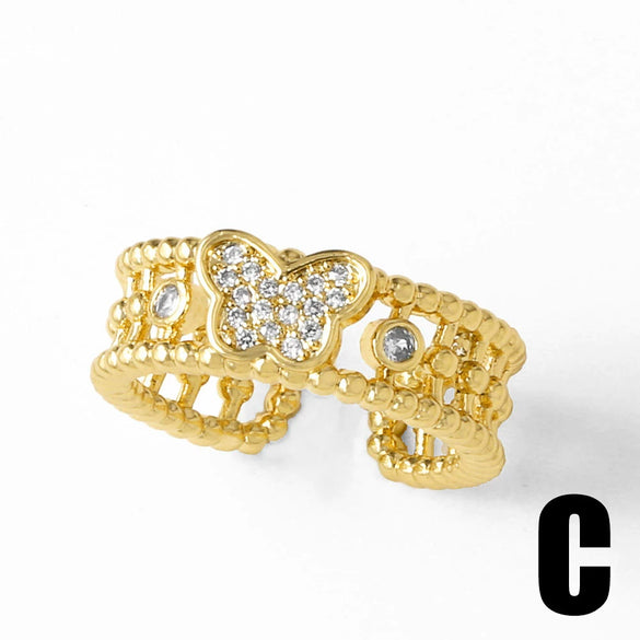 Wholesale Jewelry Copper Plated 18K Gold Heart Shaped Chrysanthemum Ring For Women Electroplated Minimalist Style