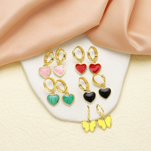 Wholesale Jewelry Copper Plated 18K Gold Heart Shaped Pendant Earrings With Electroplating For Women