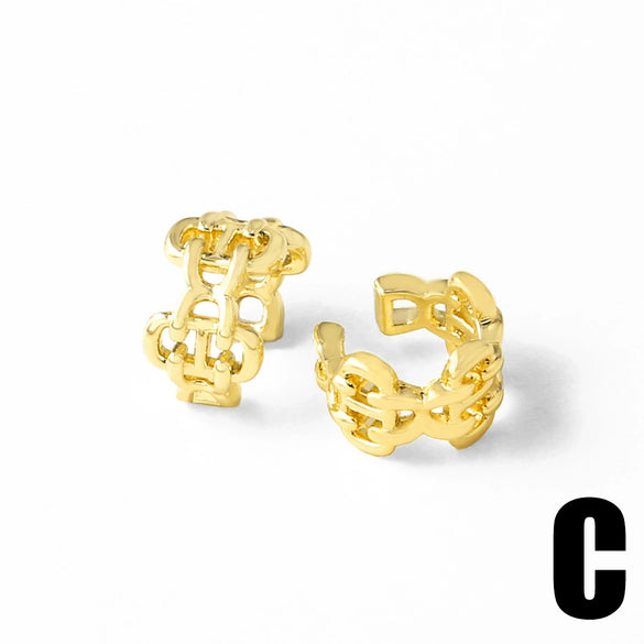 Wholesale Jewelry Copper Plated 18K Gold Inlaid Zircon Geometric Nonpierced Ear Bone Clip Earrings