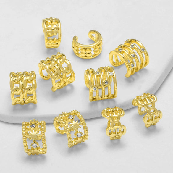 Wholesale Jewelry Copper Plated 18K Gold Inlaid Zircon Geometric Nonpierced Ear Bone Clip Earrings