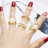Wholesale Jewelry Copper Plated 18K Gold Inlaid Zircon Pearl Geometric Asymmetrical Open Ring For Women