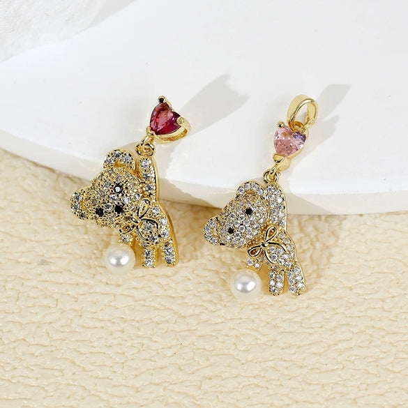 Wholesale Jewelry Copper Plated Real Gold Animal Love Bear Pendant Necklace And Earrings Accessories For Women