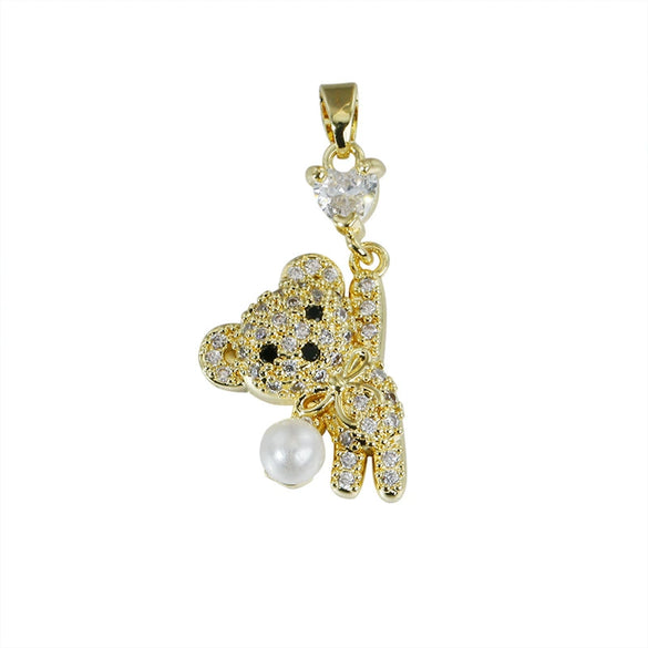 Wholesale Jewelry Copper Plated Real Gold Animal Love Bear Pendant Necklace And Earrings Accessories For Women