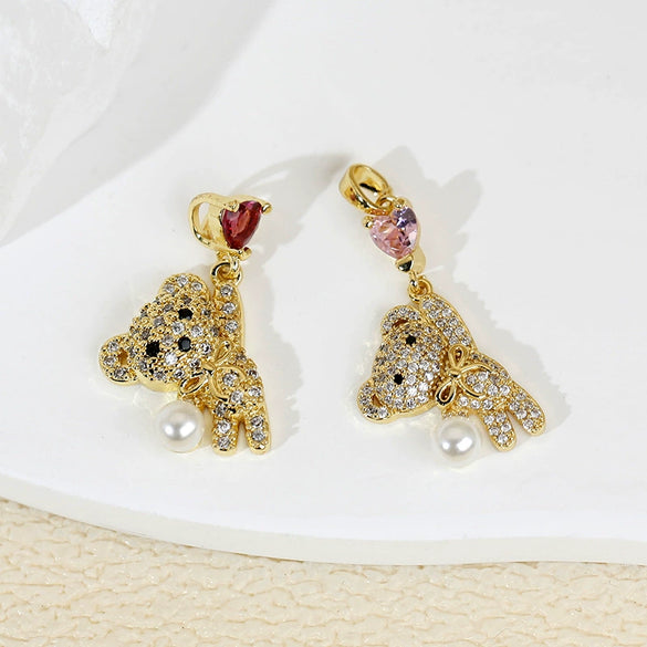 Wholesale Jewelry Copper Plated Real Gold Animal Love Bear Pendant Necklace And Earrings Accessories For Women