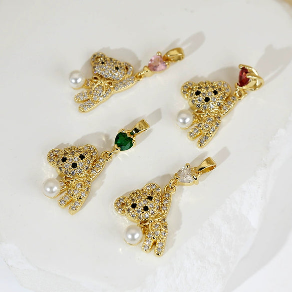 Wholesale Jewelry Copper Plated Real Gold Animal Love Bear Pendant Necklace And Earrings Accessories For Women