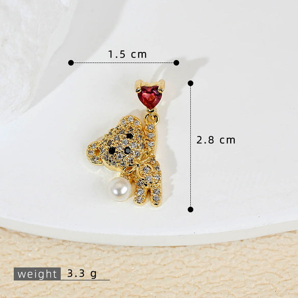 Wholesale Jewelry Copper Plated Real Gold Animal Love Bear Pendant Necklace And Earrings Accessories For Women