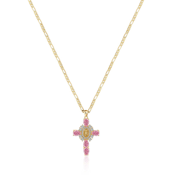 Wholesale Jewelry Copper Plated Real Gold Figaro Pendant Cross Necklace Retro Palace Style