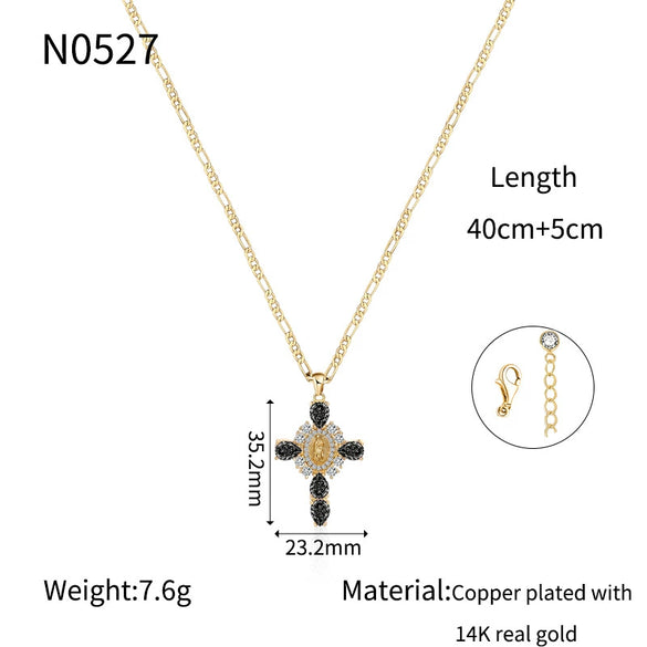 Wholesale Jewelry Copper Plated Real Gold Figaro Pendant Cross Necklace Retro Palace Style