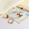 Wholesale Jewelry Copper Plated Real Gold Fruit Cherry Adjustable Ring Geometric Style