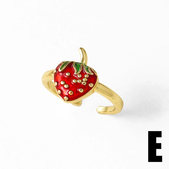 Wholesale Jewelry Copper Plated Real Gold Fruit Cherry Adjustable Ring Geometric Style