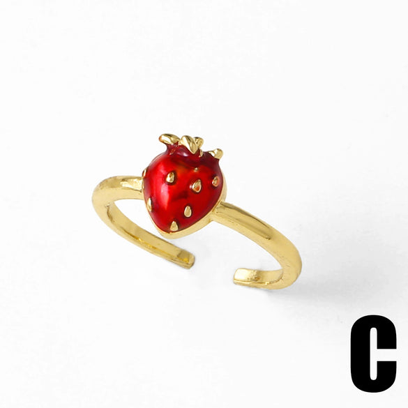 Wholesale Jewelry Copper Plated Real Gold Fruit Style Open Ring