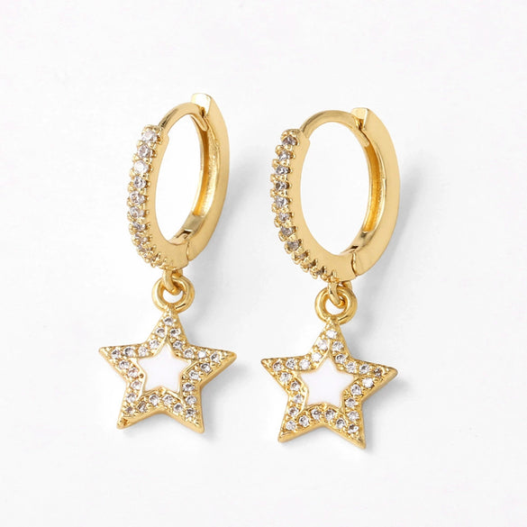 Wholesale Jewelry Copper Plated Real Gold Geometric Fivepointed Star Pendant Earrings For Women