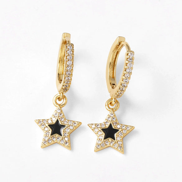 Wholesale Jewelry Copper Plated Real Gold Geometric Fivepointed Star Pendant Earrings For Women