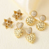 Wholesale Jewelry Copper Plated Real Gold Geometric Heartshaped Flower Earrings