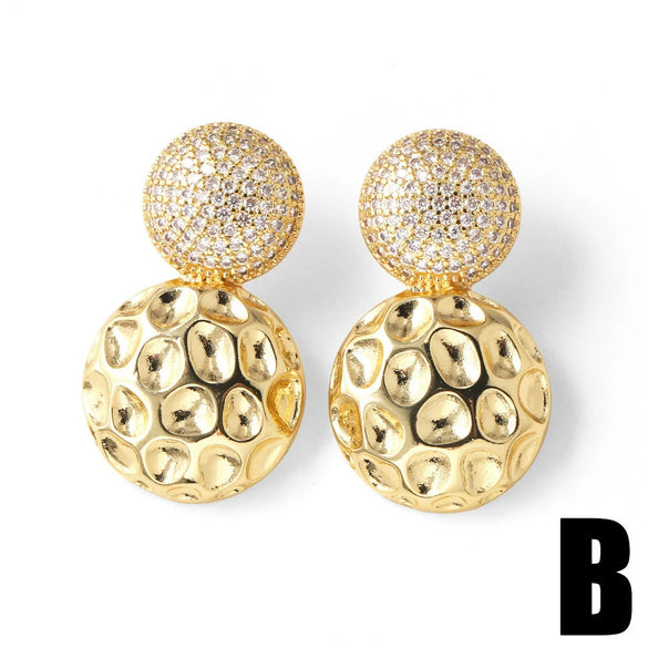 Wholesale Jewelry Copper Plated Real Gold Geometric Heartshaped Flower Earrings