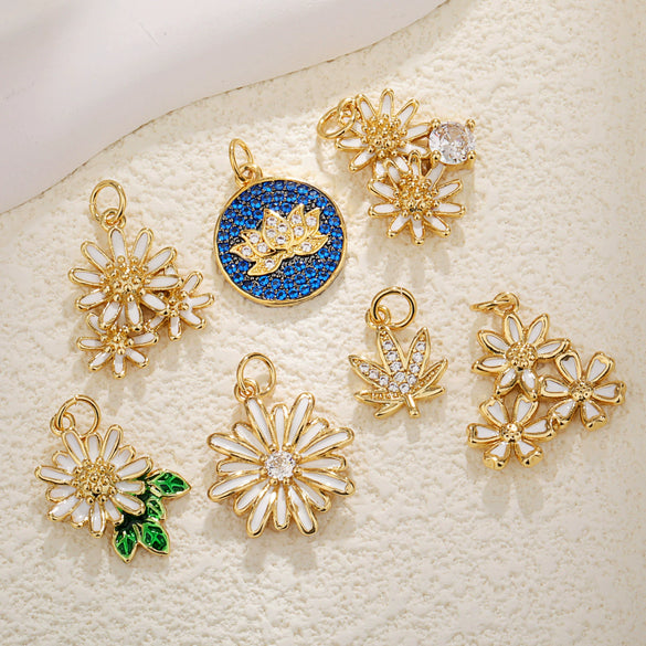 Wholesale Jewelry Copper Plated Real Gold Inlaid Zircon Oil Drop Flower Style Pendant Necklace