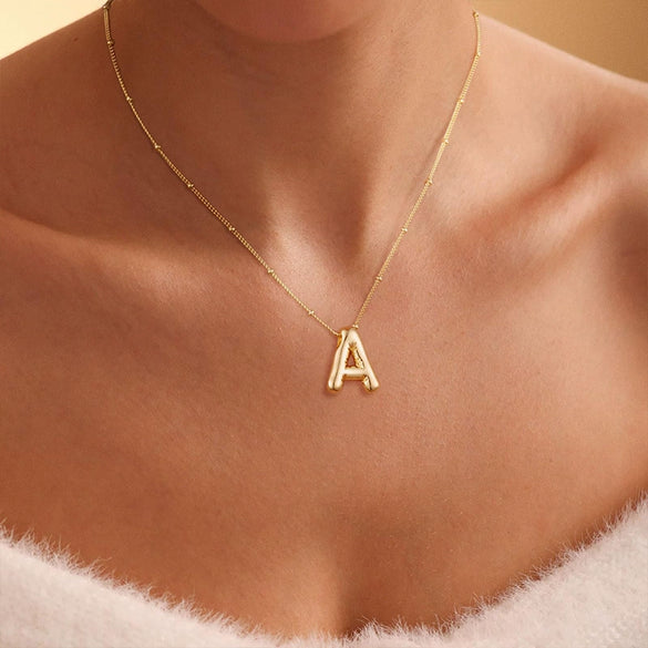Wholesale Jewelry Copper Plated Real Gold Letter Bubble Necklace For Women