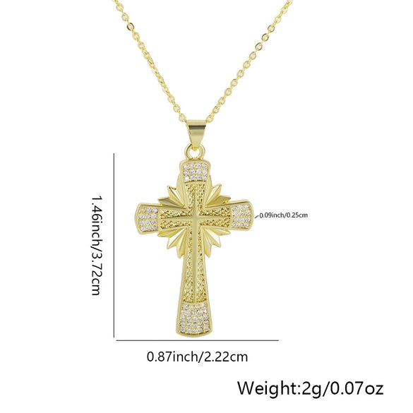 Wholesale Jewelry Copper Plated Real Gold Micro Zircon Fourleaf Clover Cross Pendant Minimalist Geometric Style Accessories