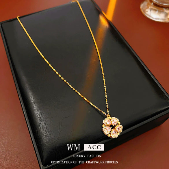 Wholesale Jewelry Copper Real Gold Electroplated Zircon Flower Geometric Pendant Necklace Light Luxury Elegant Clavicle Chain
