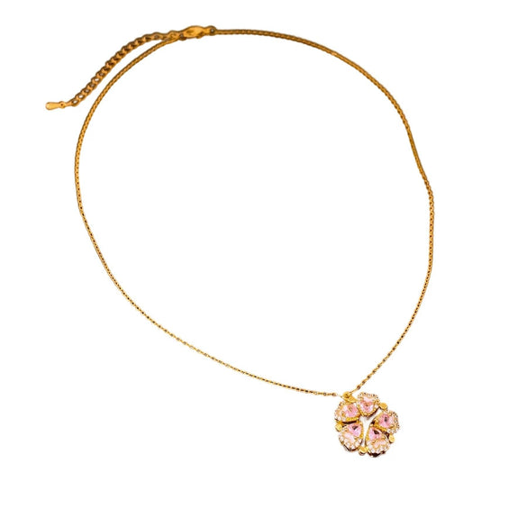 Wholesale Jewelry Copper Real Gold Electroplated Zircon Flower Geometric Pendant Necklace Light Luxury Elegant Clavicle Chain