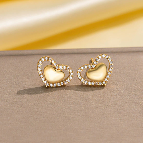 Wholesale Jewelry Copper Real Gold Plated Inlaid Zircon Women's Four Leaf Clover And Heart Shape Earrings