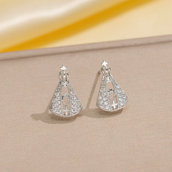 Wholesale Jewelry Copper Real Gold Plated Inlaid Zircon Women's Four Leaf Clover And Heart Shape Earrings