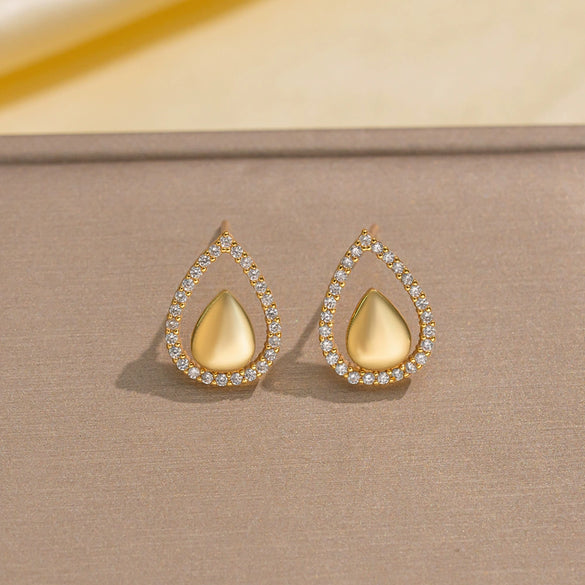 Wholesale Jewelry Copper Real Gold Plated Inlaid Zircon Women's Four Leaf Clover And Heart Shape Earrings