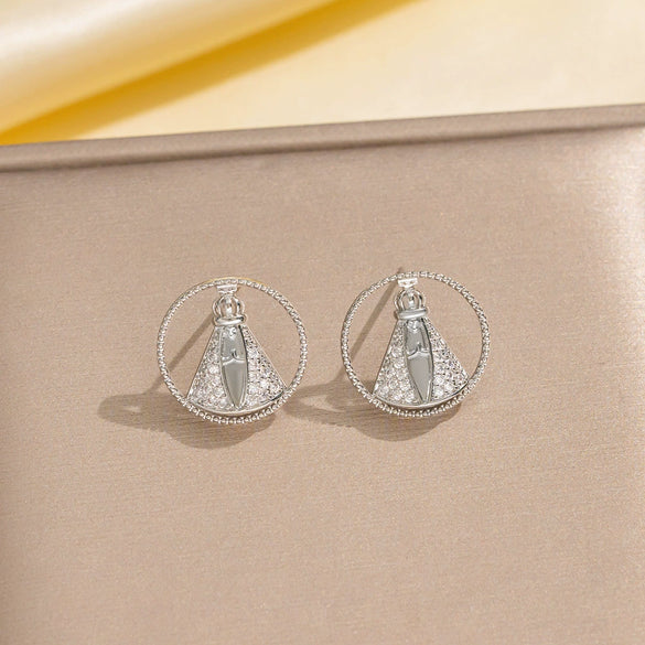 Wholesale Jewelry Copper Real Gold Plated Inlaid Zircon Women's Four Leaf Clover And Heart Shape Earrings