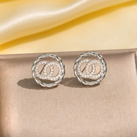 Wholesale Jewelry Copper Real Gold Plated Inlaid Zircon Women's Four Leaf Clover And Heart Shape Earrings