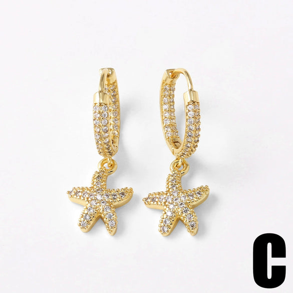 Wholesale Jewelry Copper Seahorse Zodiac Animal Style Electroplated Earrings Unisex