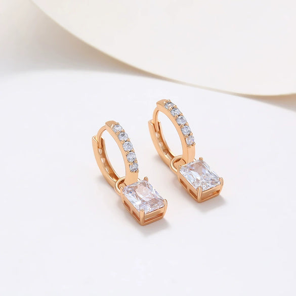 Wholesale Jewelry Copper Set Zircon Geometric Square Earrings Electroplating For Women