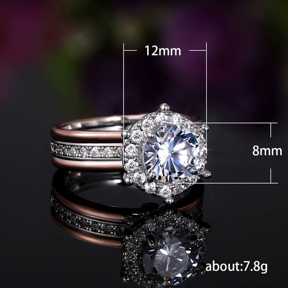 Wholesale Jewelry Copper Twocolor Zircon Engagement Ring Geometric Style
