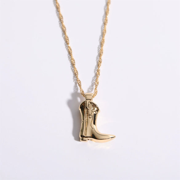 Wholesale Jewelry Copper Western Cowboy Boots Geometric French Retro Water Wave Chain Necklace
