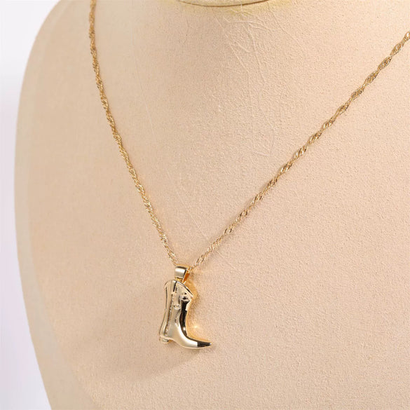 Wholesale Jewelry Copper Western Cowboy Boots Geometric French Retro Water Wave Chain Necklace