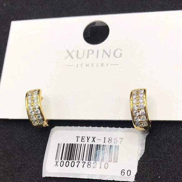 Wholesale Jewelry Copper Zinc Alloy Geometric Double Row Inlaid Zircon Earrings For Women Electroplating Style