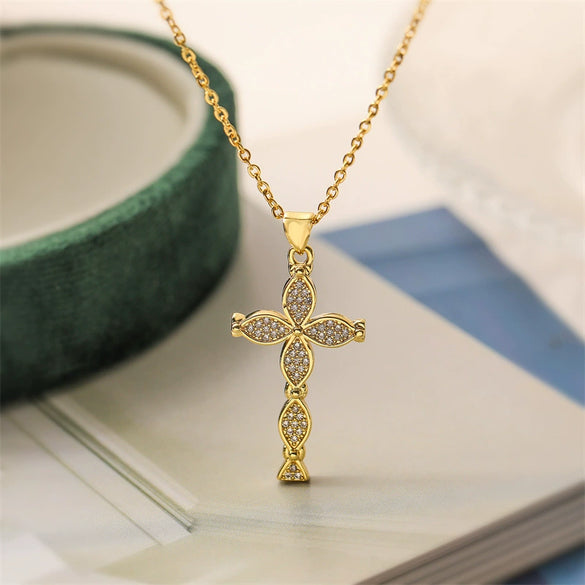 Wholesale Jewelry Copper Zircon Cross Animals Zodiac Microinlay Pendant Necklace