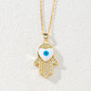 Wholesale Jewelry Copper Zircon Devil's Eye Palm Pendant Necklace 18K Gold Electroplated O Chain For Women