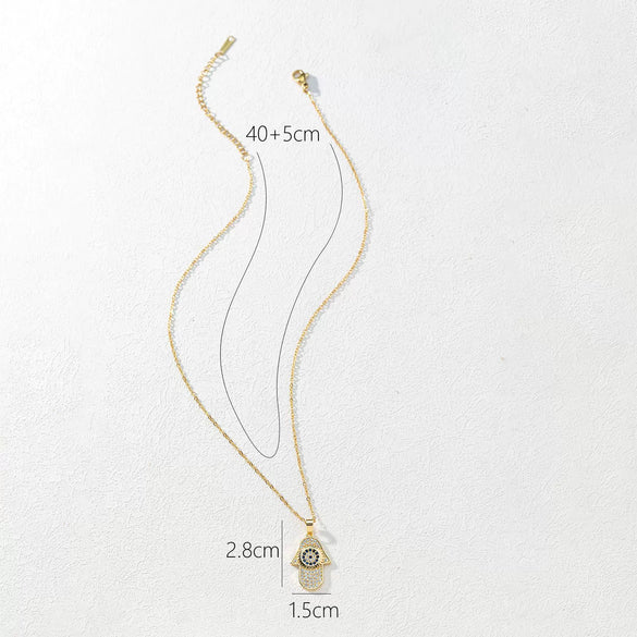 Wholesale Jewelry Copper Zircon Devil's Eye Palm Pendant Necklace 18K Gold Electroplated O Chain For Women
