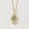Wholesale Jewelry Copper Zircon Devil's Eye Palm Pendant Necklace 18K Gold Electroplated O Chain For Women