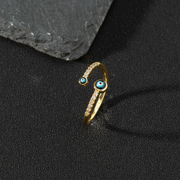 Wholesale Jewelry Copper Zircon Enamel Oil Drop Evil Eye Retro Open Ring For Women Electroplated