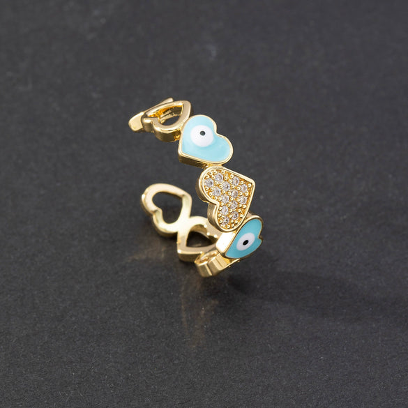 Wholesale Jewelry Copper Zircon Enamel Oil Drop Evil Eye Retro Open Ring For Women Electroplated