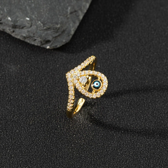 Wholesale Jewelry Copper Zircon Enamel Oil Drop Evil Eye Retro Open Ring For Women Electroplated