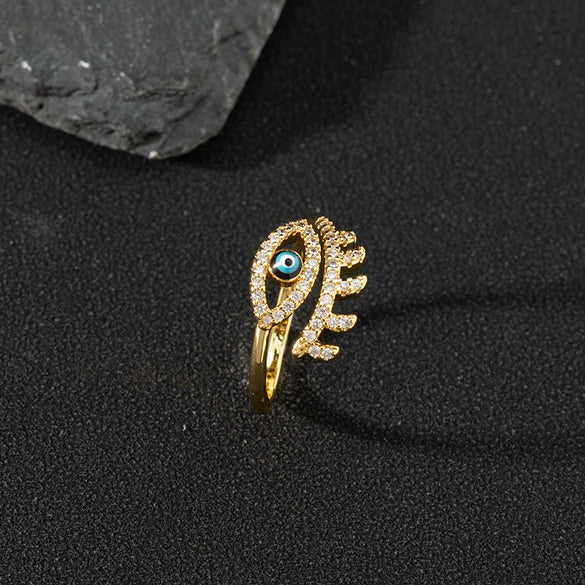 Wholesale Jewelry Copper Zircon Enamel Oil Drop Evil Eye Retro Open Ring For Women Electroplated