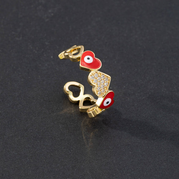 Wholesale Jewelry Copper Zircon Enamel Oil Drop Evil Eye Retro Open Ring For Women Electroplated