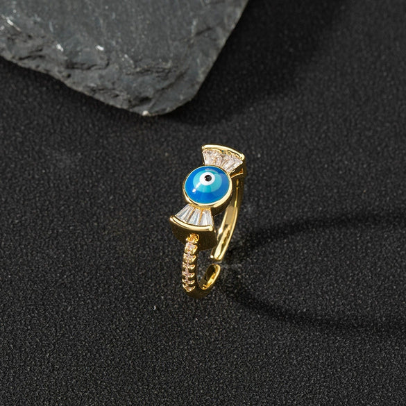 Wholesale Jewelry Copper Zircon Enamel Oil Drop Evil Eye Retro Open Ring For Women Electroplated