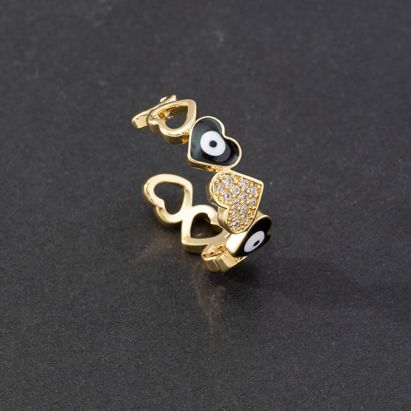 Wholesale Jewelry Copper Zircon Enamel Oil Drop Evil Eye Retro Open Ring For Women Electroplated