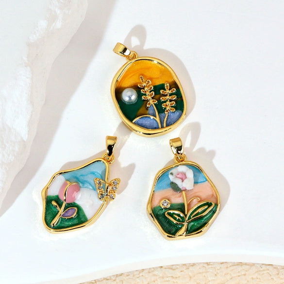 Wholesale Jewelry Copper Zircon Flower Oil Drop Pendant Necklace Light Luxury Style