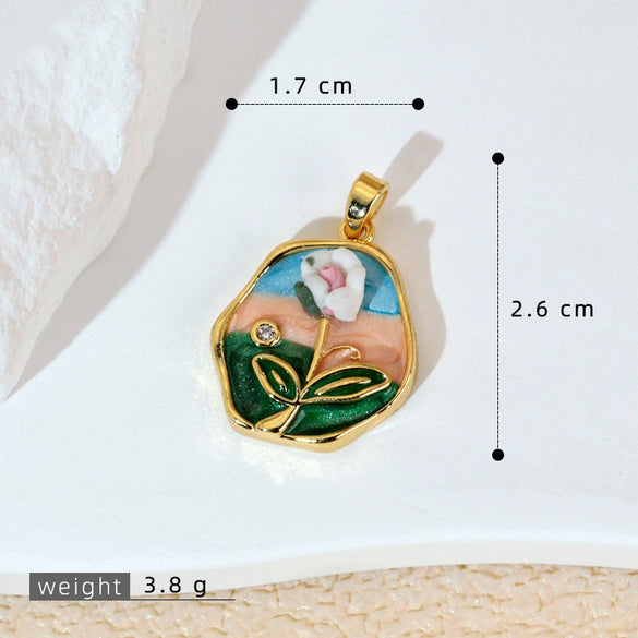 Wholesale Jewelry Copper Zircon Flower Oil Drop Pendant Necklace Light Luxury Style