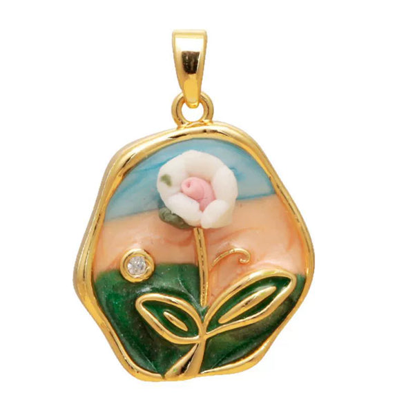 Wholesale Jewelry Copper Zircon Flower Oil Drop Pendant Necklace Light Luxury Style